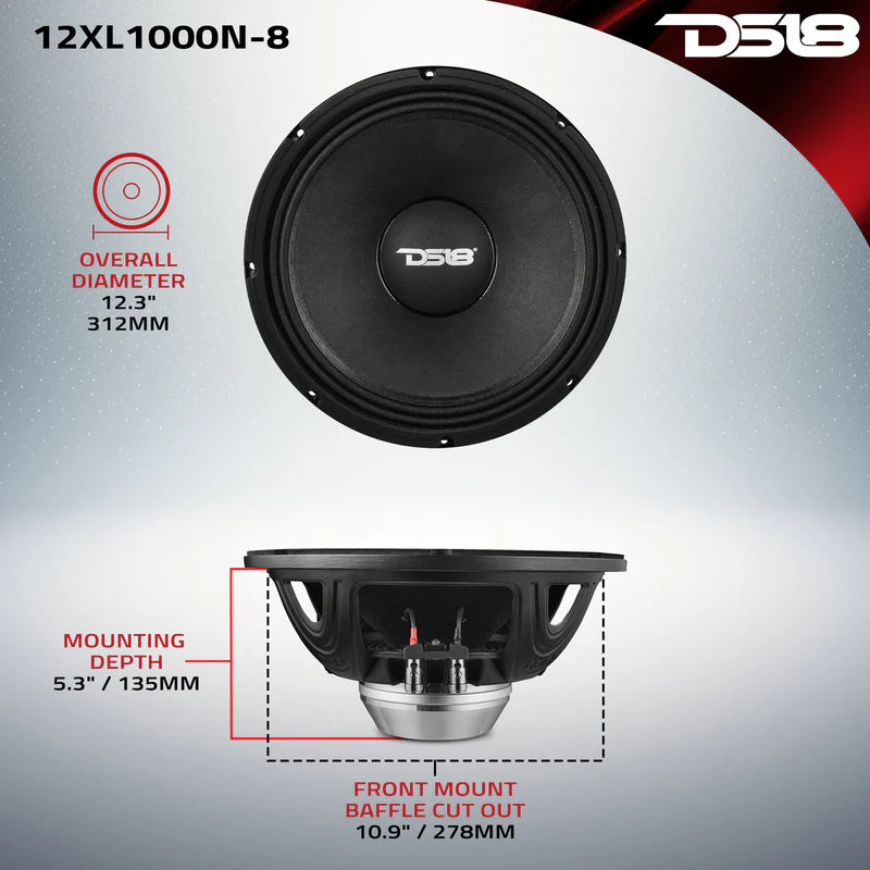 12XL1000N-8 XL 12" Mid-Range Loudspeaker 8-Ohm with Neodymium Magnet 500 Watts RMS