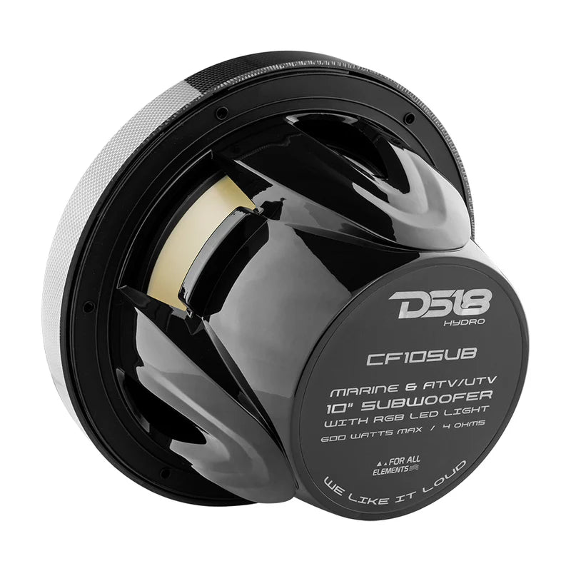 CF-10SUB NXL 10" Marine Subwoofer With LED RGB Lights 300 Watts Rms SVC 4-Ohm -Black Carbon Fiber