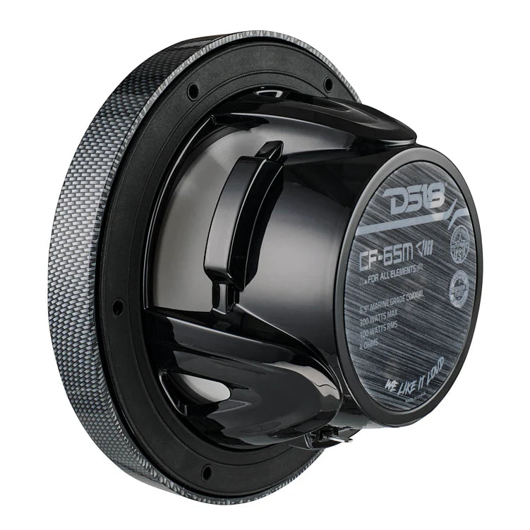 CF-65M NXL 6.5" 2-Way Coaxial Marine Speaker With LED RGB Lights 100 Watts Rms 4-Ohm - Black Carbon Fiber