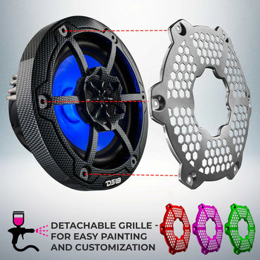 CF-65M NXL 6.5" 2-Way Coaxial Marine Speaker With LED RGB Lights 100 Watts Rms 4-Ohm - Black Carbon Fiber