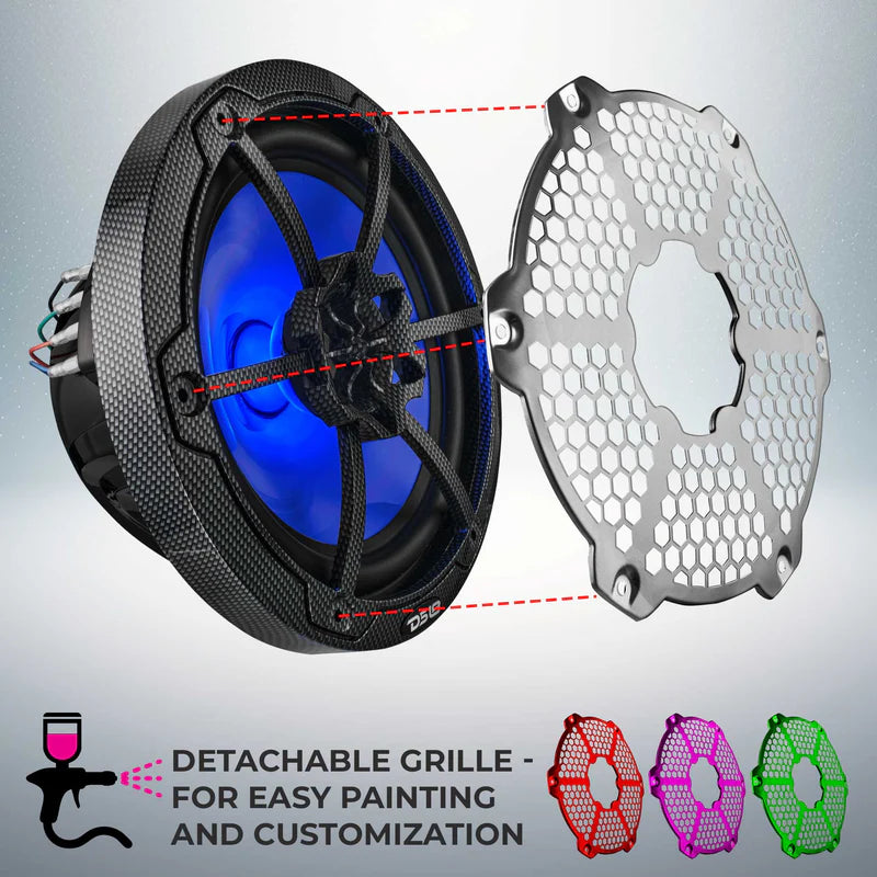 CF-8M NXL 8" 2-Way Coaxial Marine Speaker With LED RGB Lights 125 Watts Rms 4-Ohm - Black Carbon Fiber