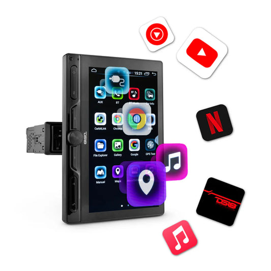 DDX10.5ADX 10.5" Floating Rotating Swivel Modular Touchscreen Mechless Single-DIN Headunit with Bluetooth, Mirror Link, USB, Gps and Android 10 (4x64GB)