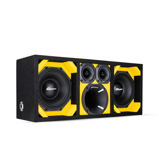 KTPON-208YELLOW / DUAL 8'' YELLOW/BLACK LOADED PORTED BOX (Tweeters + Driver)