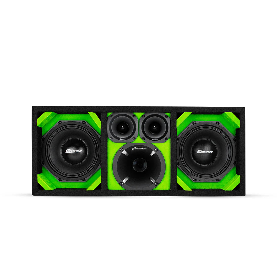 KTPON-208LIME/ DUAL 8'' LIME/BLACK LOADED PORTED ENCLOSED BOX (Tweeters + Driver)