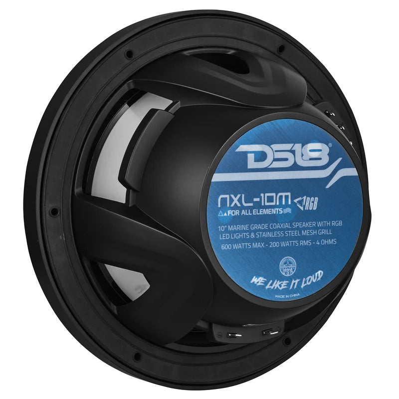 NXL-10M/BK NXL 10" 2-Way Coaxial Marine Speaker With LED RGB Lights 200 Watts Rms 4-Ohm -Black