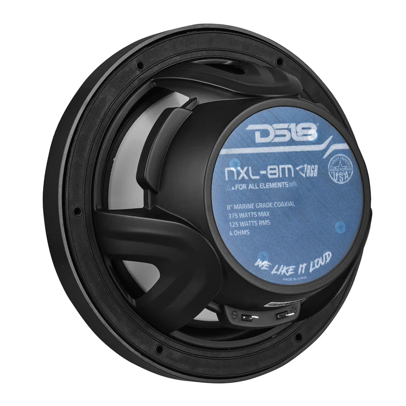 NXL-8M/BK NXL 8" 2-Way Coaxial Marine Speaker With LED RGB Lights 125 Watts Rms 4-Ohm - Black