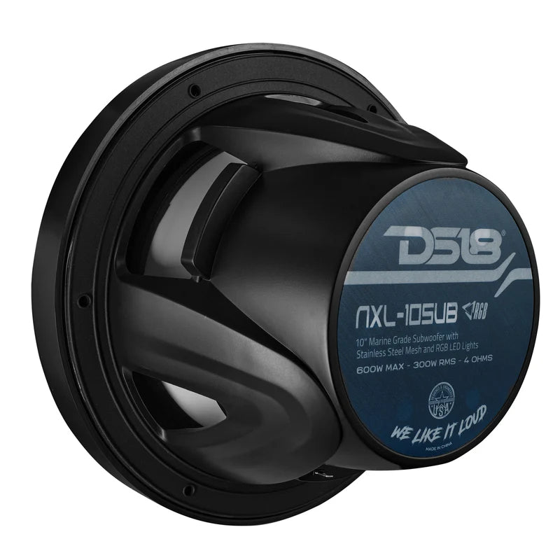 NXL-10SUB/BK NXL 10" Marine Subwoofer with RGB LED Lights 300 Watts Rms SVC 4-Ohm - Black