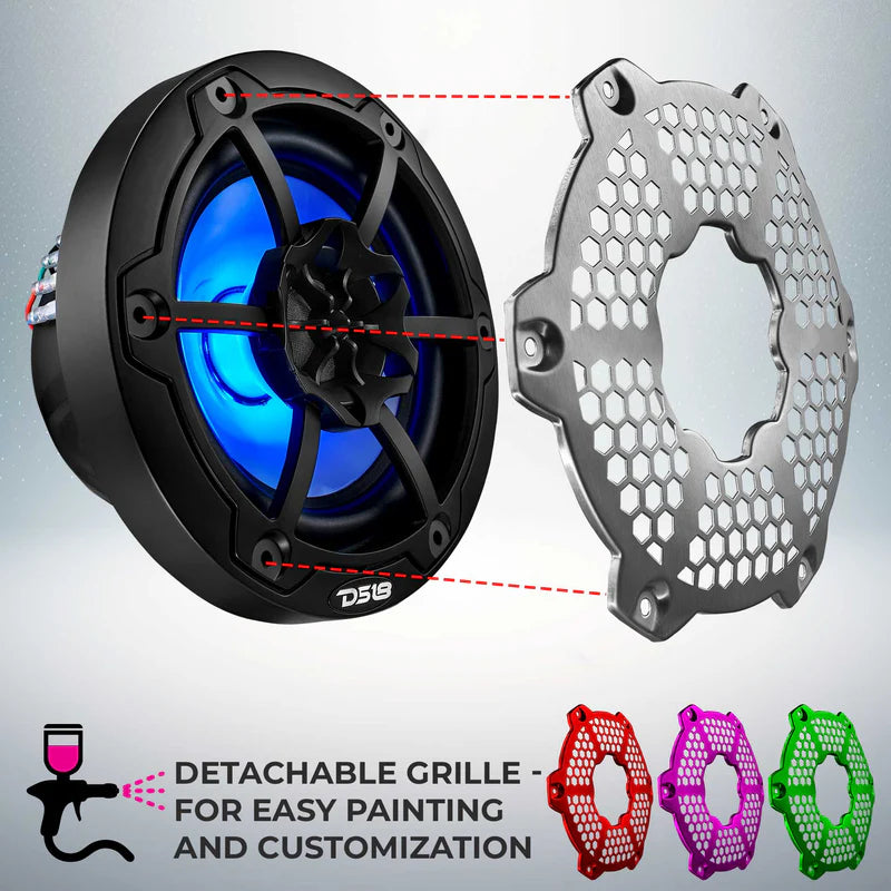 NXL-6M/BK NXL 6.5" 2-Way Coaxial Marine Speaker with RGB LED Lights 100 Watts Rms 4-Ohm