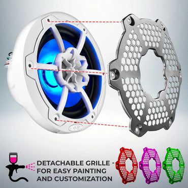 NXL-6M/WH NXL 6.5" 2-Way Coaxial Marine Speaker With LED RGB Lights 100 Watts Rms 4-Ohm - White