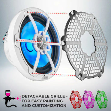 NXL-8M/WH NXL 8" 2-Way Coaxial Marine Speaker With LED RGB Lights 125 Watts Rms 4-Ohm -White