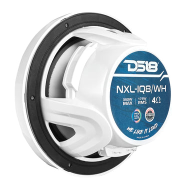 NXL-IQ8/WH NXL 8" 2-Way Coaxial Marine Speaker With Digital Led Lights And Bullet Tweeter 175 Watts 4-Ohm