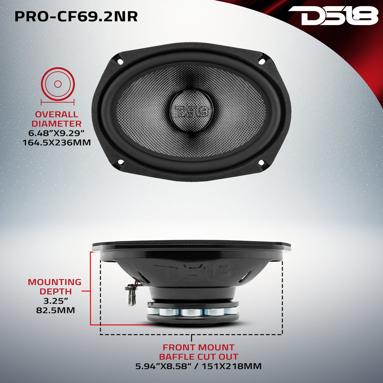 PRO-CF69.2NR Neodímio Fibra de Carbono Resistente à Água Cone Mid-Bass Alto-falante 300 Watts Rms 2-Ohm