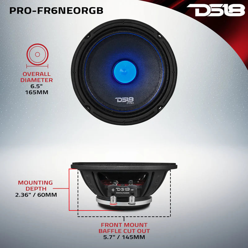 PRO-FR6NEORGB 6.5" Full-Range Loudspeaker with RGB LED Bullet 225 Watts Rms Neodymium Magnet