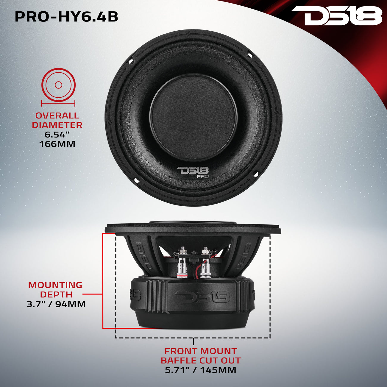 Altavoz coaxial híbrido de rango medio PRO-HY6.4B resistente al agua con cono y controlador incorporado, 225 vatios RMS, 4 ohmios