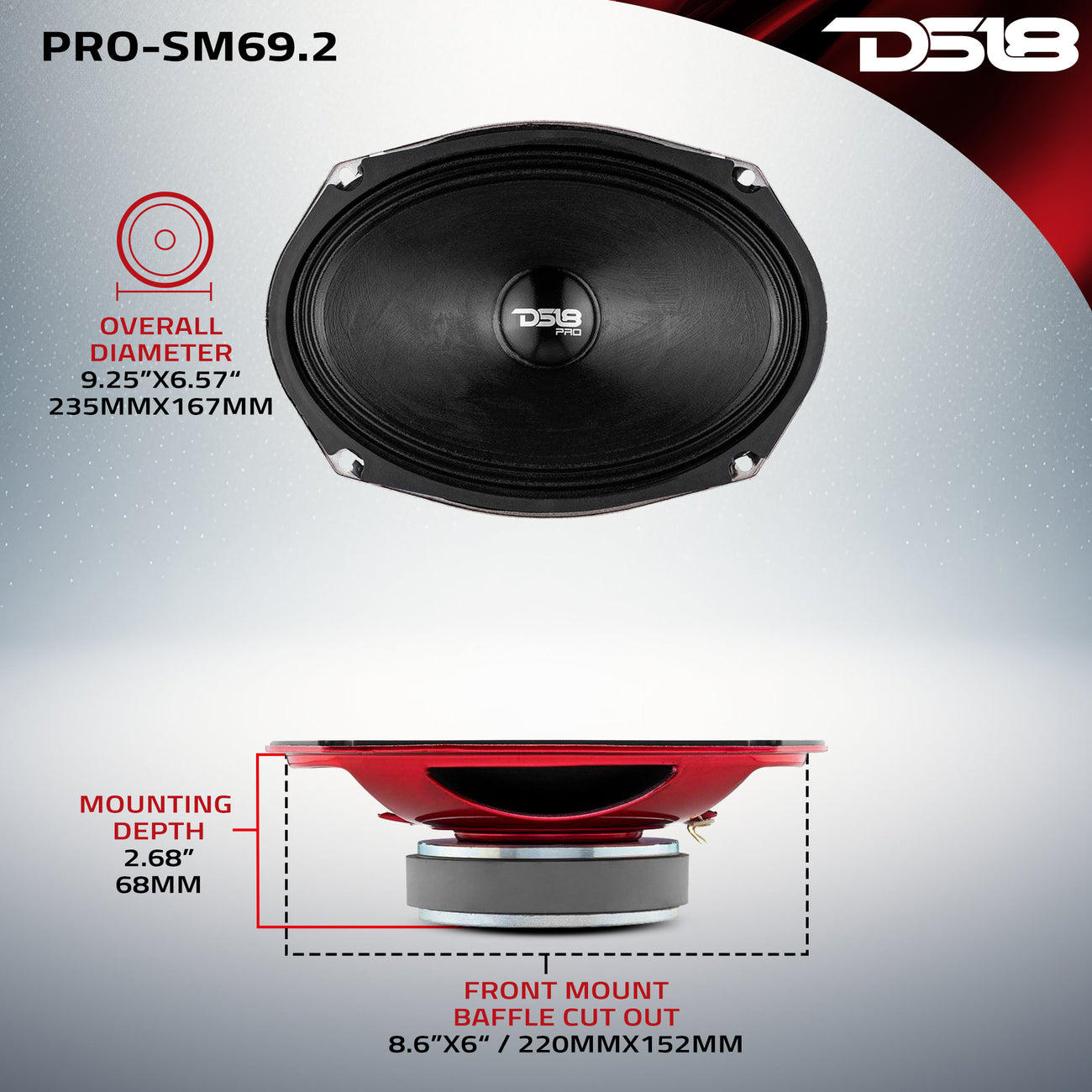 Altavoz de rango medio resistente a aguas poco profundas PRO-SM69.2, 250 vatios RMS, 2 ohmios
