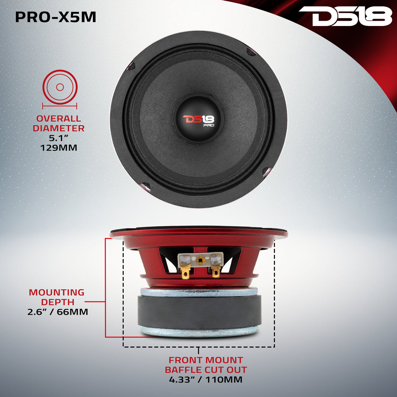 Altavoz de rango medio PRO-X5.4M de 150 vatios RMS y 4 ohmios