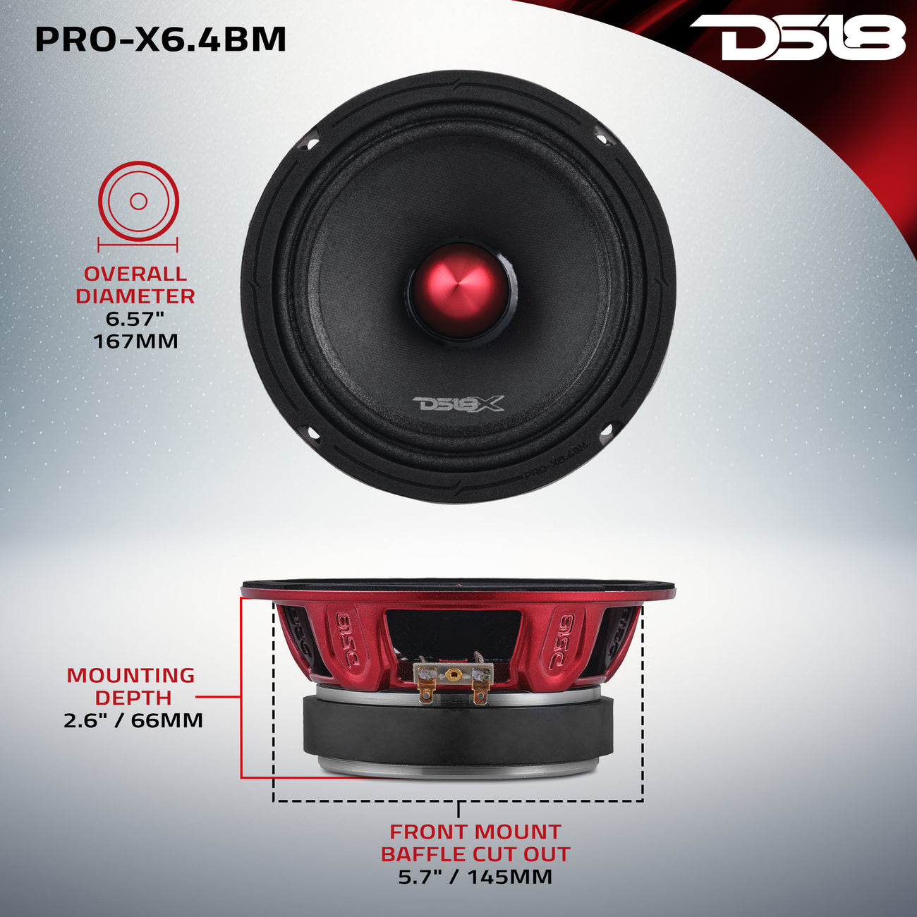 PRO-X6.4BM Mid-Range Bullet Loudspeaker 250 Watts Rms 4-Ohm