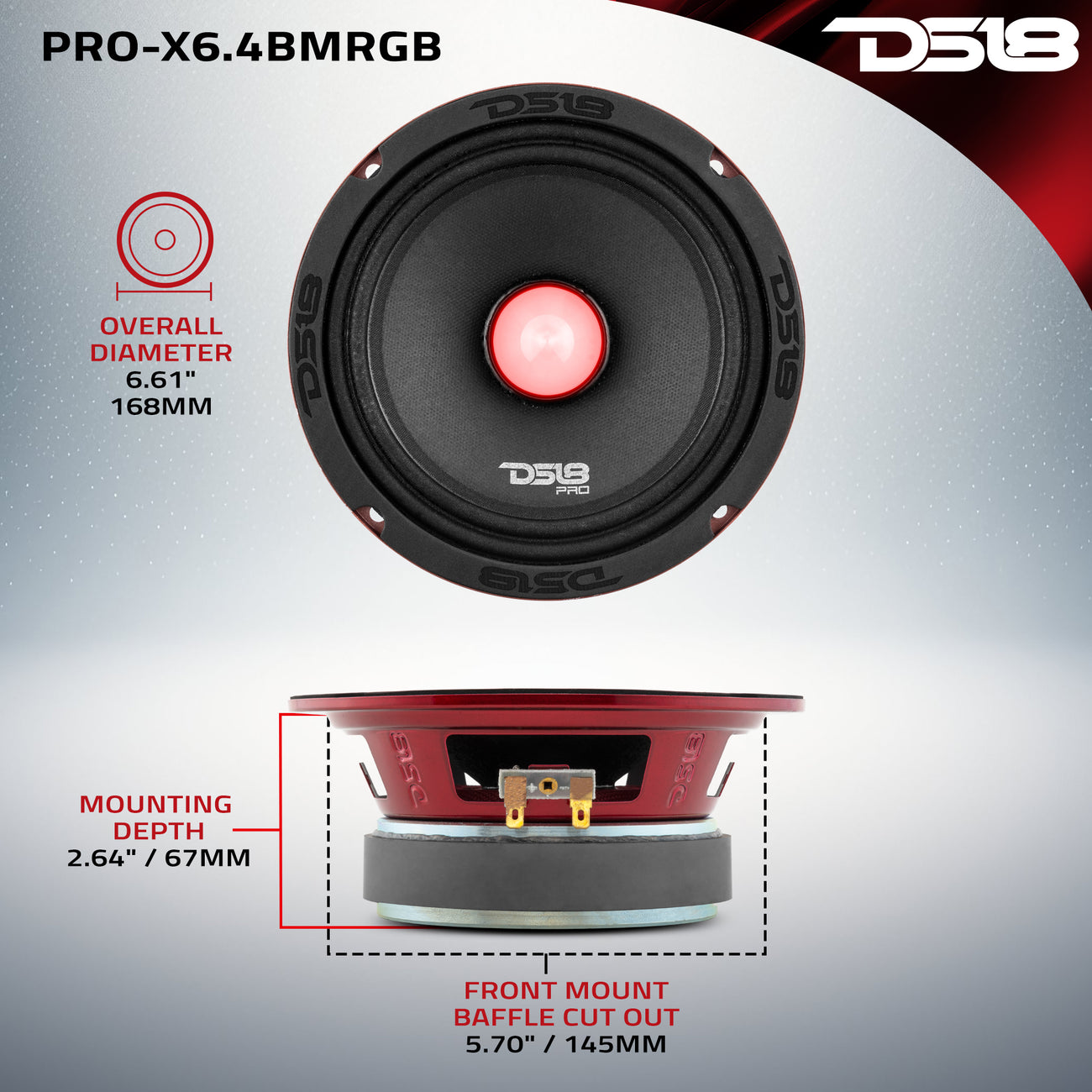 PRO-X6.4BMRGB Alto-falante de médio alcance com luz RGB Bullet 250 Watts Rms 4 Ohm