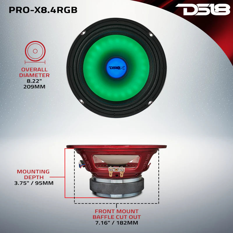 PRO-X8.4RGB 8" Mid-Range Loudspeaker with Dual RGB LED For Cone & Dust Cap 275 Watts 4-Ohm