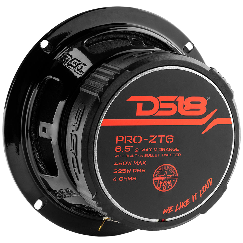 Altavoz coaxial de rango medio PRO-ZT6 con cono resistente al agua, tweeter tipo bala y rejilla incorporados, 225 vatios RMS, 4 ohmios