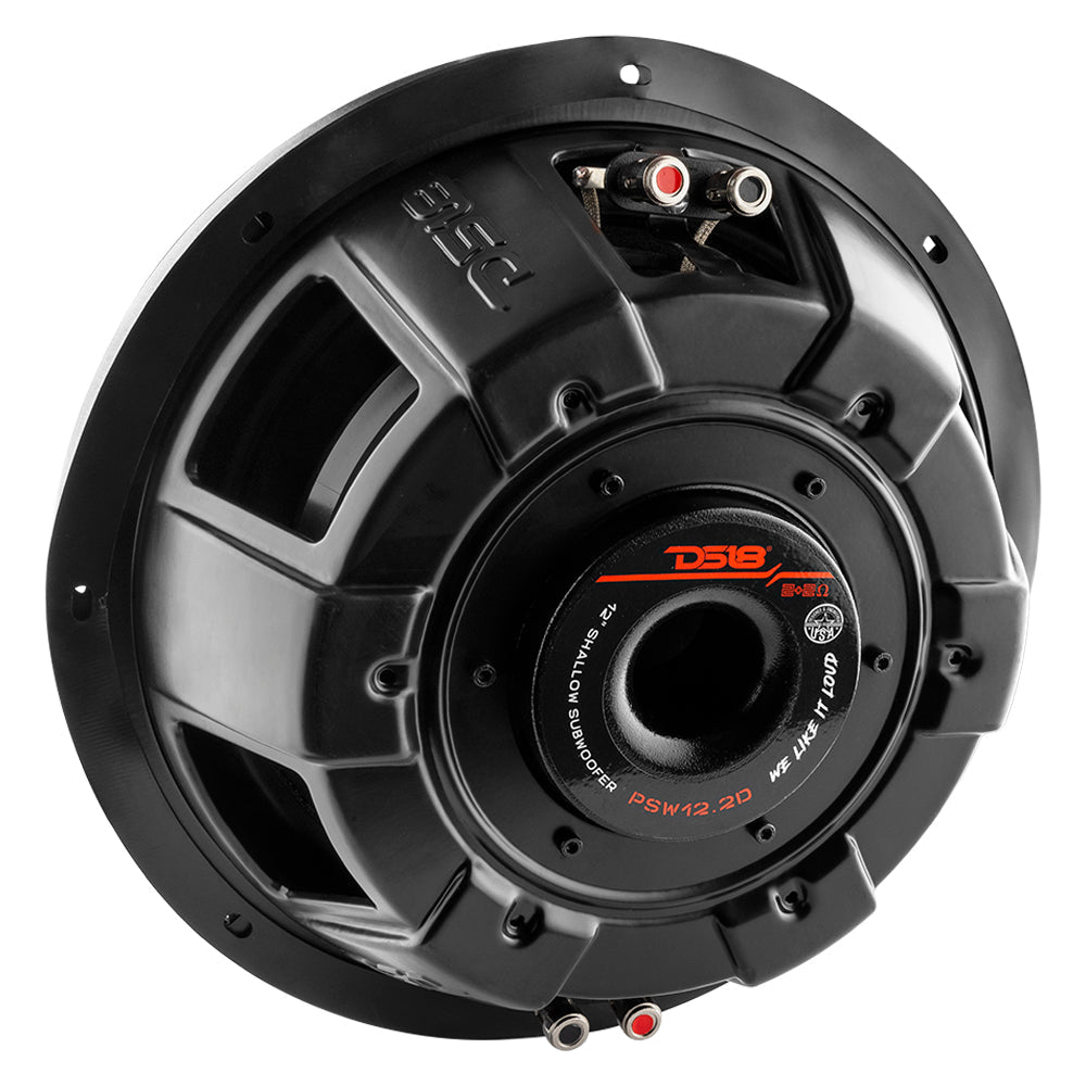 Subwoofer PSW12.2D de 12" resistente al agua y de montaje superficial, 600 vatios RMS, DVC de 2 ohmios