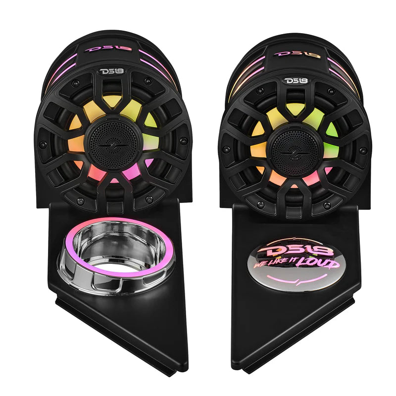 SLG-HD6LDV2 Polaris Slingshot Headrest Speaker Pods Loaded | 2 x NXL-IQ6/BK Speakers and Digital LED Lights | 2015 - Current