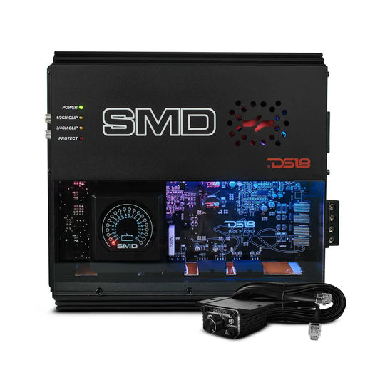 SMD-200.4AB SMD 4-Channel Class AB Amplifier with VM-1 Voltmeter and Digital LED Lights 4 x 200W at 2-ohm - Steve Meade Designs