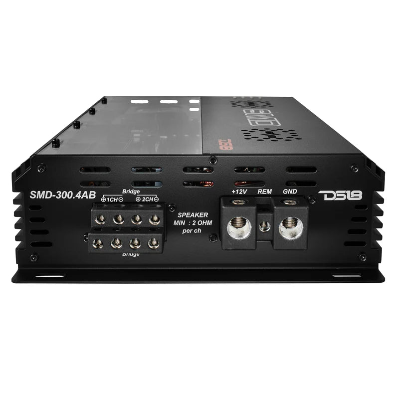 SMD-300.4AB SMD 4-Channel Class AB Amplifier with VM-1 Voltmeter and Digital LED Lights 4 x 300W at 2-Ohm - Steve Meade Designs