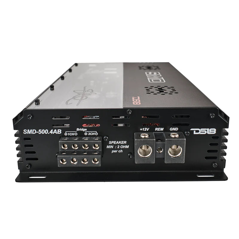 SMD-500.4AB SMD 4-Channel Class AB Amplifier with VM-1 Voltmeter and Digital LED Lights 4 x 500W at 2-Ohm - Steve Meade Designs