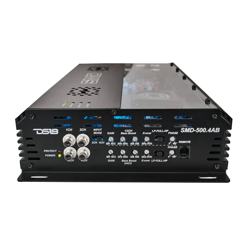 SMD-500.4AB SMD 4-Channel Class AB Amplifier with VM-1 Voltmeter and Digital LED Lights 4 x 500W at 2-Ohm - Steve Meade Designs