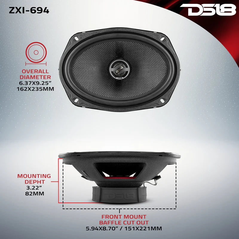 ZXI-694 6x9" 2-Way Coaxial Speakers with Kevlar Cone 120 Watts Rms 4-Ohm