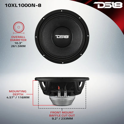 10XL1000N-8 XL 10" Mid-Range Loudspeaker 8-Ohm with Neodymium Magnet 500 Watts RMS