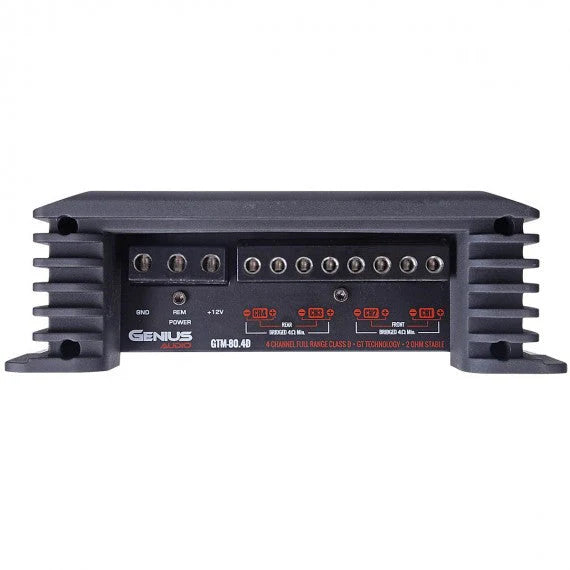 GTM-80.4D COMPACT DIGITAL 4-CHANNEL AMPLIFIER GTM SERIES 1200 WMAX / 80 WRMS X 4 CH STABLE 2 OHM STEREO