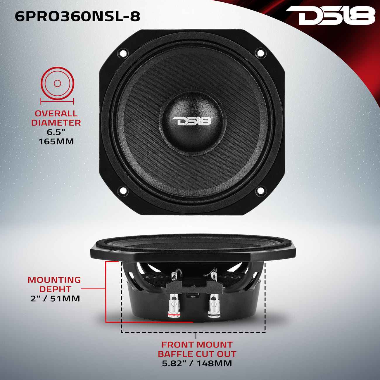 6PRO360NSL-8 Slim Professional Mid-Range Speaker With Neodymium Magnet 180 Watts Rms 8-Ohm