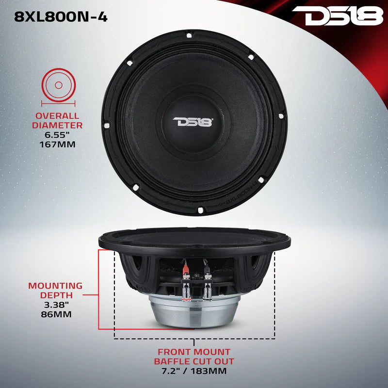 8XL800N-4 XL 8" Mid-Range Loudspeaker 4-Ohm With Neodymium Magnet 400 Watts RMS