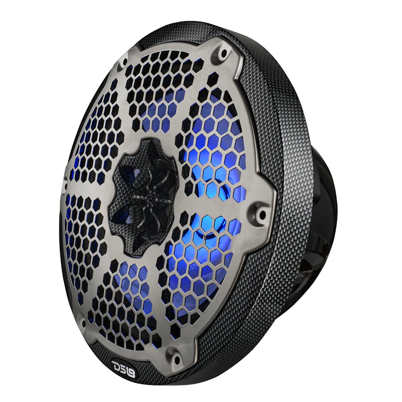 CF-8M NXL 8" 2-Way Coaxial Marine Speaker With LED RGB Lights 125 Watts Rms 4-Ohm - Black Carbon Fiber