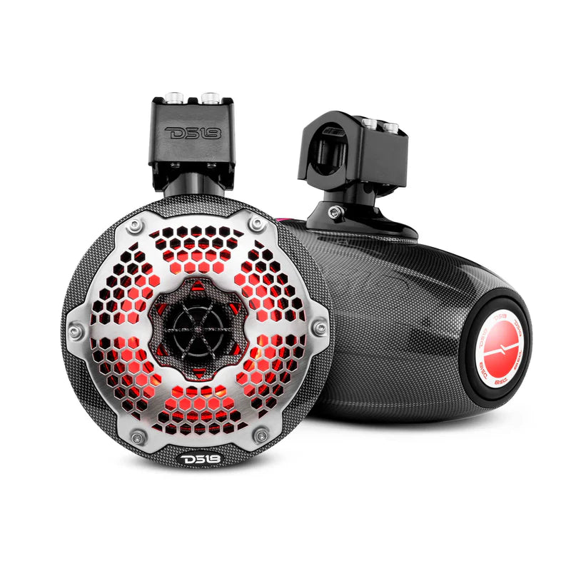 CF-X6TPNEO NXL 6.5" Neodymium Marine and Powersports Towers with Built-in Passive Radiator, 1" Driver and LED RGB Lights 150 Watts Rms -Black Carbon Fiber