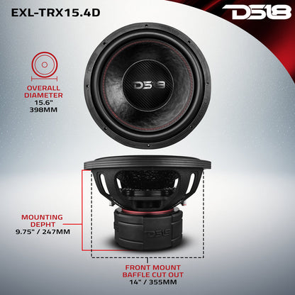 EXL-TRX15.4D 15” Subwoofer Quad Stack with Reinforced Cone 3000 Watts RMS 4” Dvc 4-Ohm