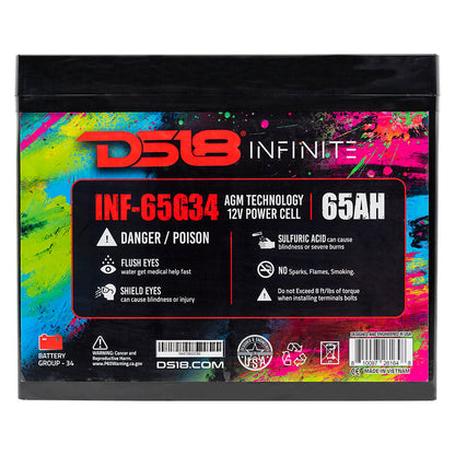 INF-65G34AH INFINITE 65 AH 2000 Watts AGM Group 34 Power Cell 12 Volt Battery