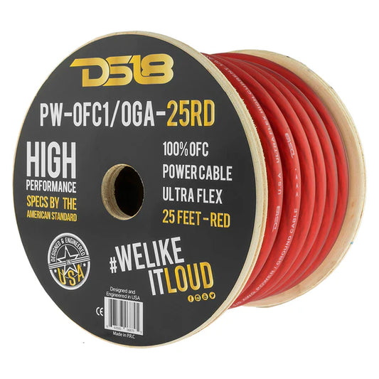 PW-OFC1/0GA-25RD DS18 1/0-GA 100% OFC Ground, Power Cable, 25 Feet -Red