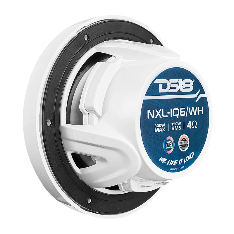 NXL-IQ6/WH NXL 6.5" 2-Way Coaxial Marine Speaker With Digital Led Lights And Bullet Tweeter 150 Watts 4-Ohm