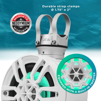 NXL-PS6W NXL 6.5" Pod 300w Speaker with Integrated RGB LED Lights (Pair) - Perfect For Jet Skis