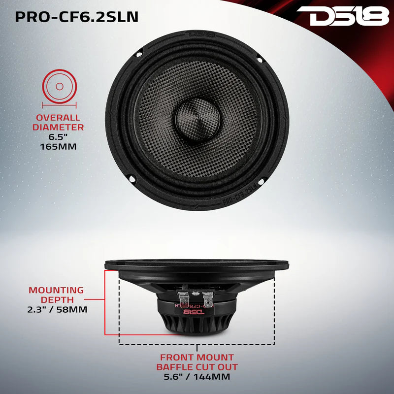 PRO-CF6.2SLN 6.5” Slim Motorcycle & Motorsports Loudspeaker With Neodymium Magnet and Water Resistant Carbon Fiber Cone | 2-Ohm 150W RMS