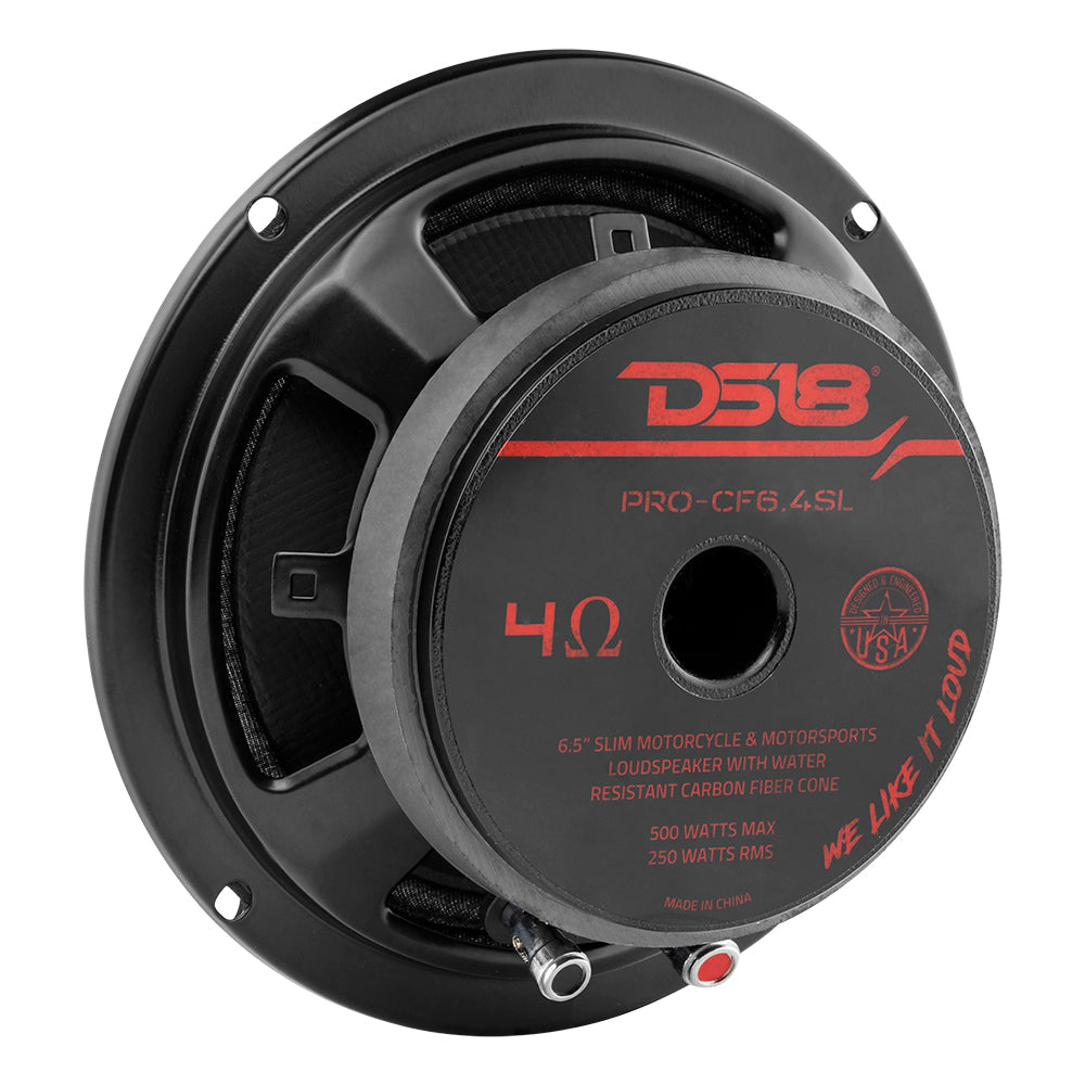 PRO-CF6.4SL Shallow Carbon Fiber Water resistant Cone Mid-Bass Loudspeaker 250 Watts Rms 4-Ohm