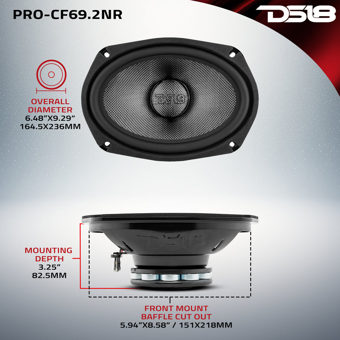 PRO-CF69.2NR Neodymium Carbon Fiber Water resistant Cone Mid-Bass Loudspeaker 300 Watts Rms 2-Ohm