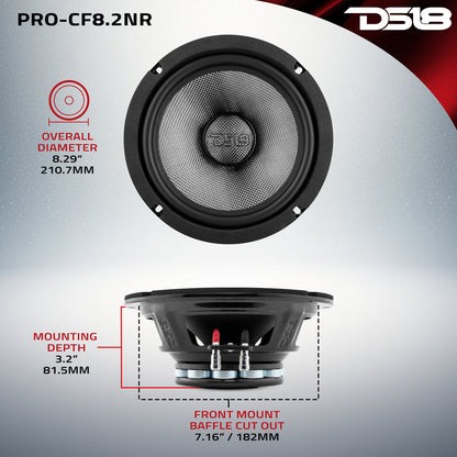 PRO-CF8.2NR Neodymium Carbon Fiber Water resistant Cone Mid-Bass Loudspeaker 300 Watts Rms 2-Ohm