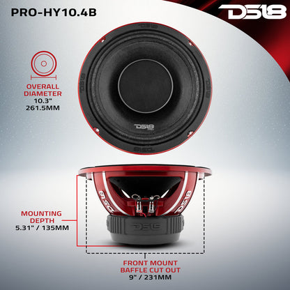 PRO-HY10.4B 10" Water Resistant Hybrid Mid-Range Loudspeaker with Built-in Driver 350 Watts Rms 4-Ohm