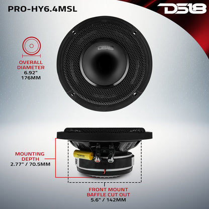 PRO-HY6.4MSL Shallow Coaxial Hybrid Mid-Range Loudspeaker with Built-in Driver 150 Watts Rms 4-Ohm