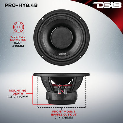 PRO-HY8.4B Coaxial Hybrid Mid-Range Water resistant Cone Loudspeaker with Built-in Driver 250 Watts Rms 4-Ohm