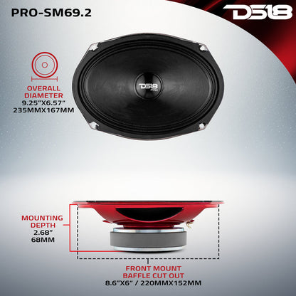 PRO-SM69.2 Shallow Water resistant Mid-Range Loudspeaker 250 Watts Rms 2-Ohm